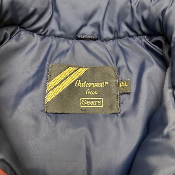 Outerwear From Sears Blue Puffer Jacket Size Tall Large Vintage Warm Red Striped - Picture 2 of 11